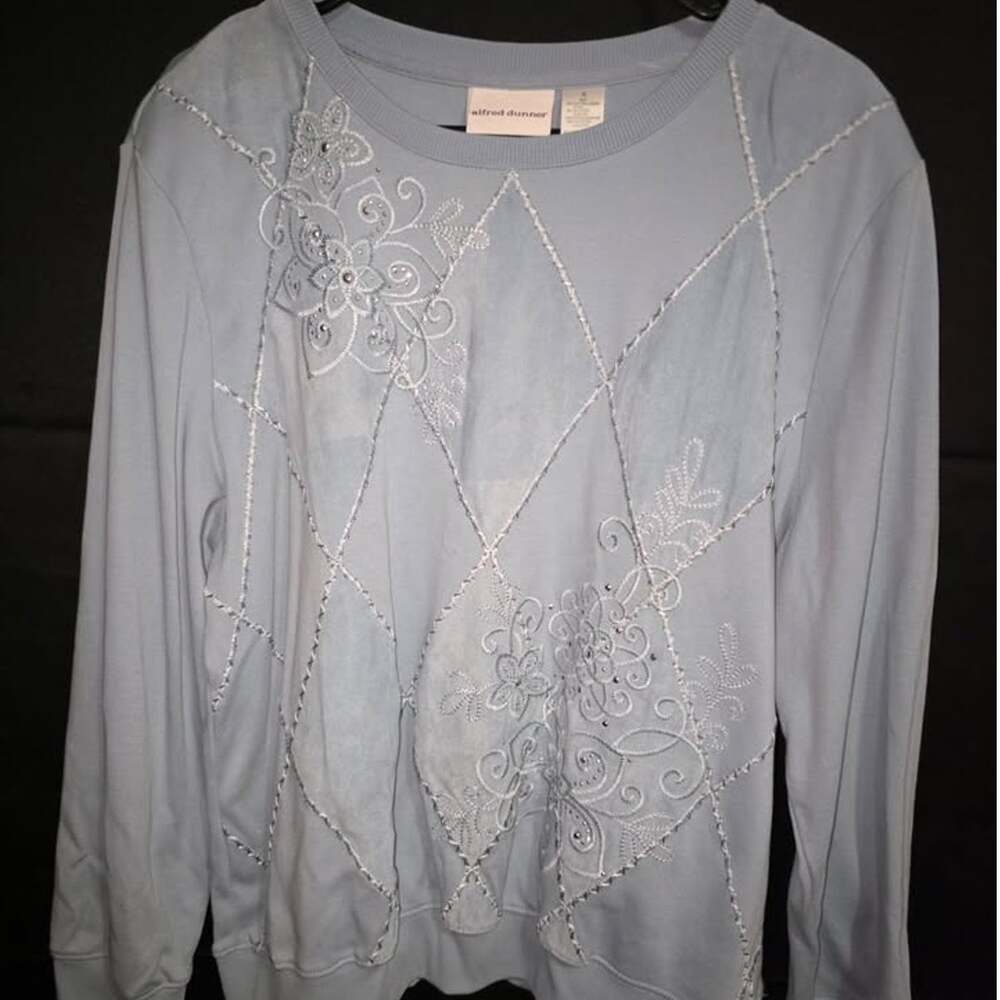 Light Blue Embroidered Rhinestone Sweatshirt - Picture 1 of 10